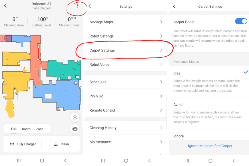 Setting up how to handle carpets in the mobile app